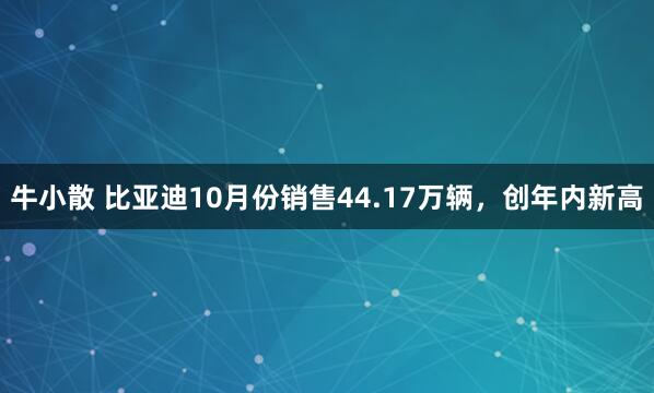 牛小散 比亚迪10月份销售44.17万辆，创年内新高